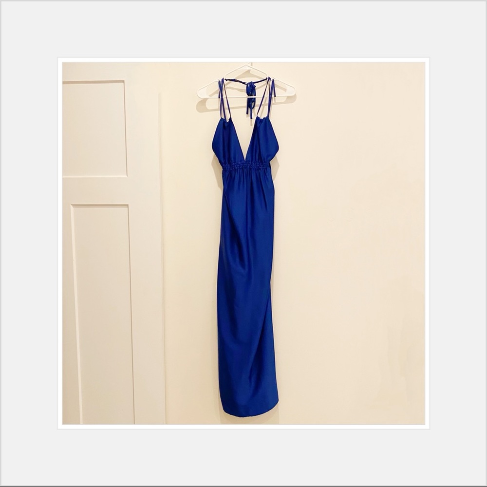 BCBG MaxAria royal blue halter maxi dress
